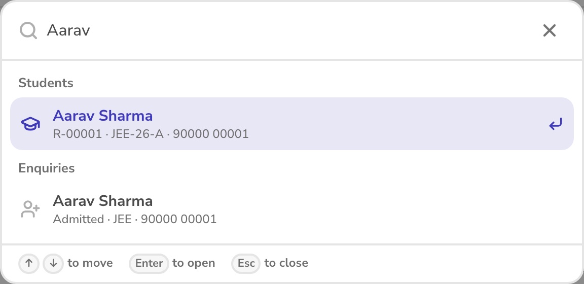 Quick search finding a student